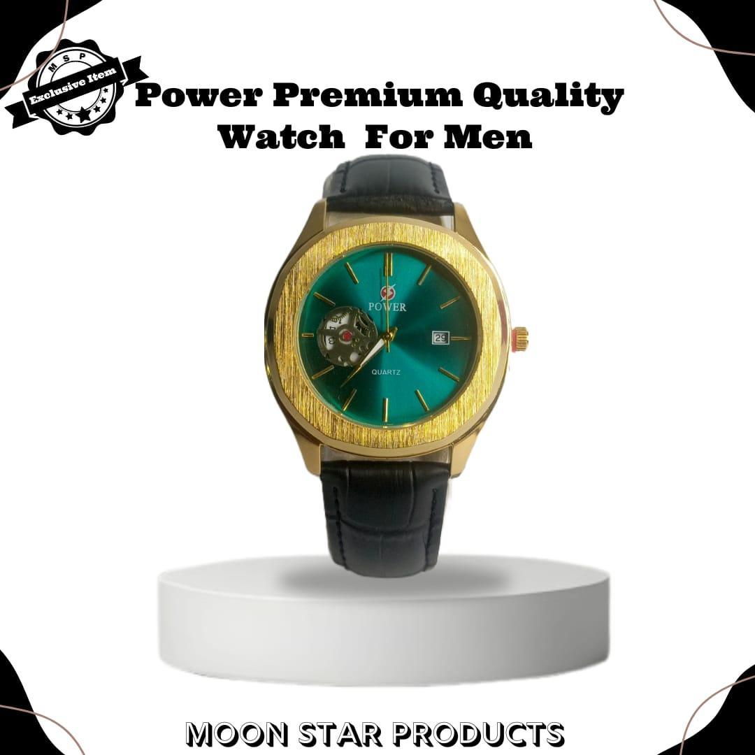 Men's Quartz Water Resistant Round Green Leather Watch - 1 Pc