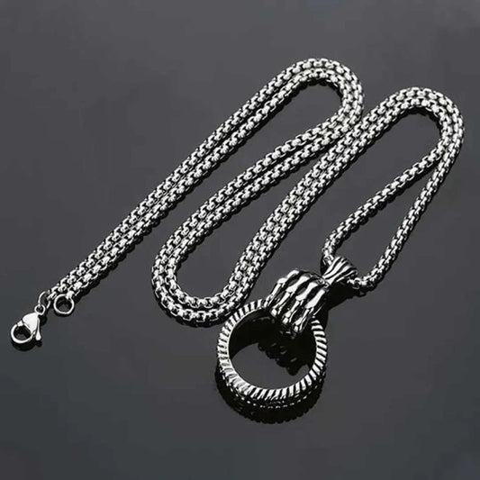 Ring Shaped Men's Necklace - 1 Pc Silver & Golden Unique Design