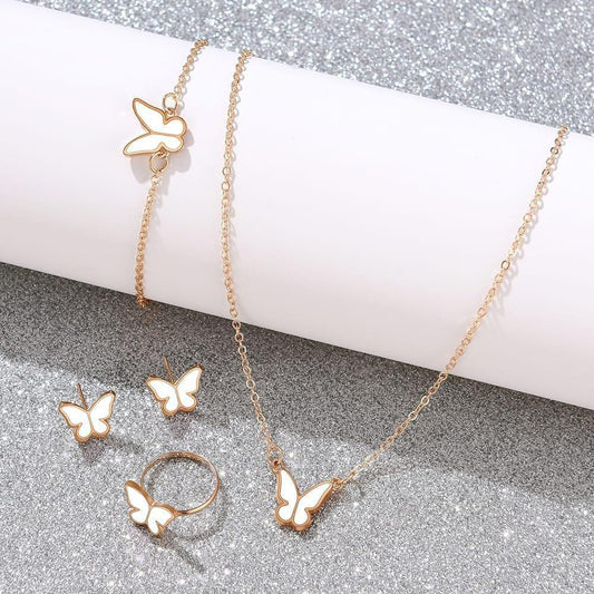 Gold Plated Butterfly Design Jewelry Set - 4 Pcs for Women