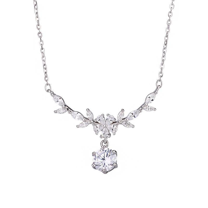 Difeng 999 Sterling Silver Cherry Blossom Necklace - Elegant Clavicle Chain