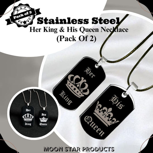 Elegant Stainless Steel Her King And His Queen Necklaces, Pack Of 2