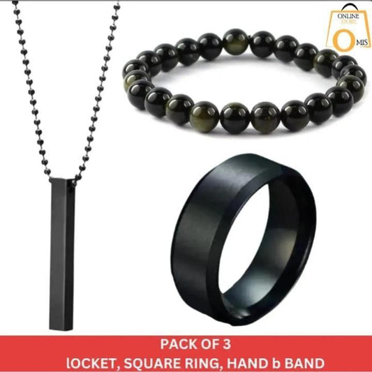 Stylish Vertical Bar Men's Jewelry Set - 3 Pcs Necklace, Ring & Bracelet