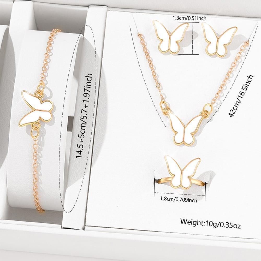 Gold Plated Butterfly Design Jewelry Set - 4 Pcs for Women