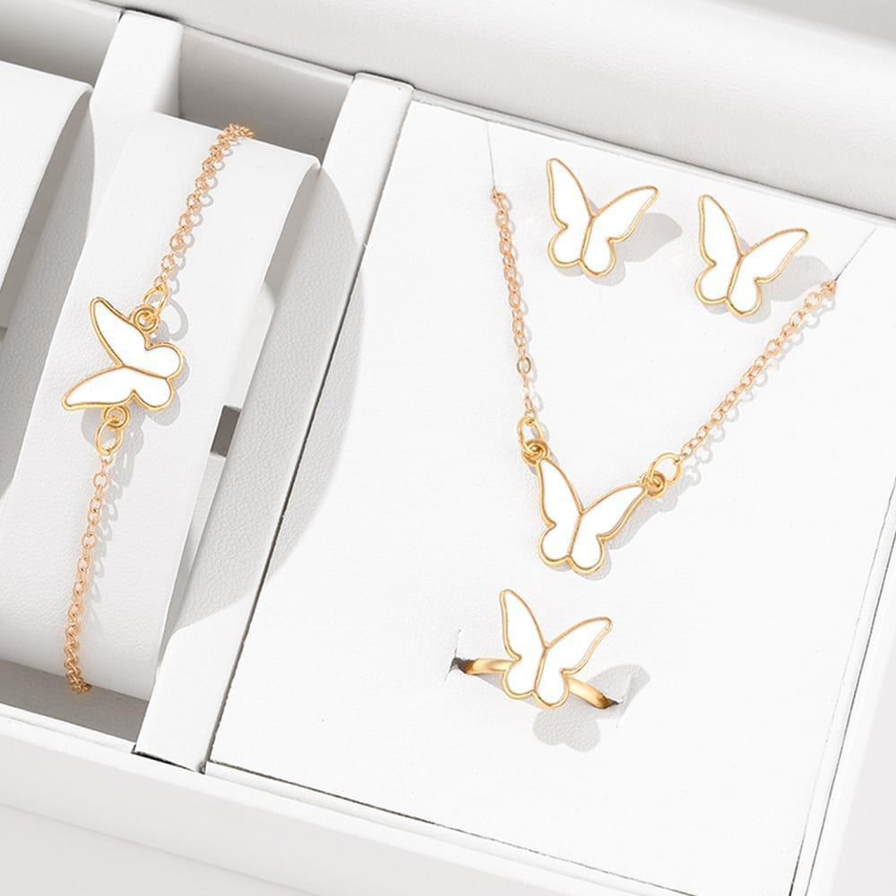 Gold Plated Butterfly Design Jewelry Set - 4 Pcs for Women