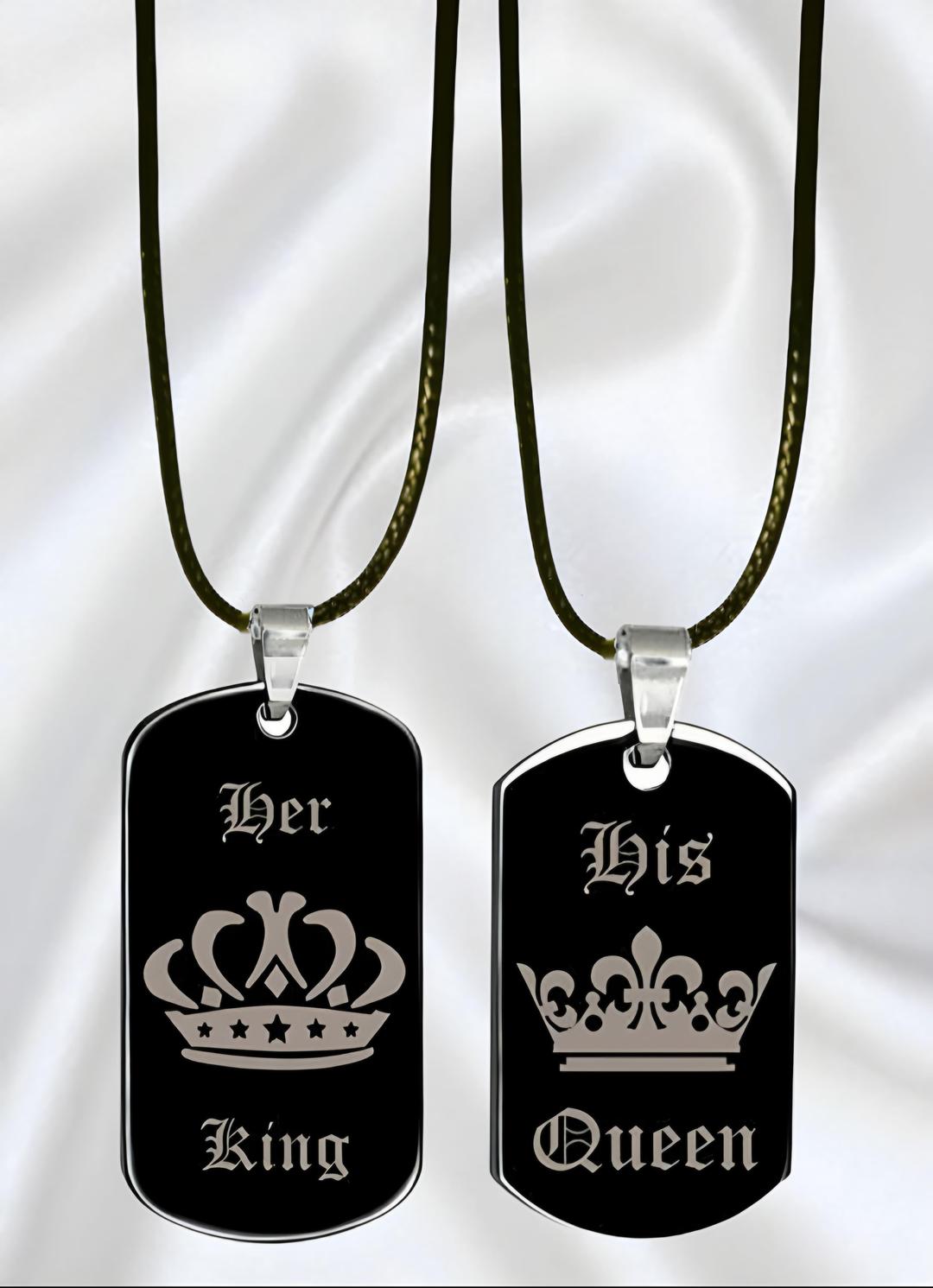 Elegant Stainless Steel Her King And His Queen Necklaces, Pack Of 2